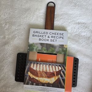 Grilled Cheese Basket & Recipe Book Set - Black with Wood Handle